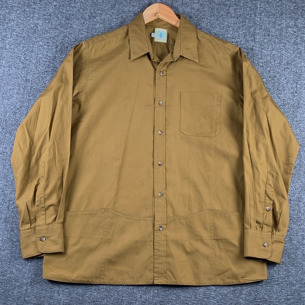 Dos Carolinas Shirt Men Large Brown Guayabera Cuban Coastal Old Money Cuban 70's